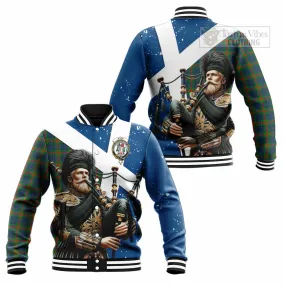 Aiton Tartan Baseball Jacket with Family Crest Scottish Bagpiper Vibes