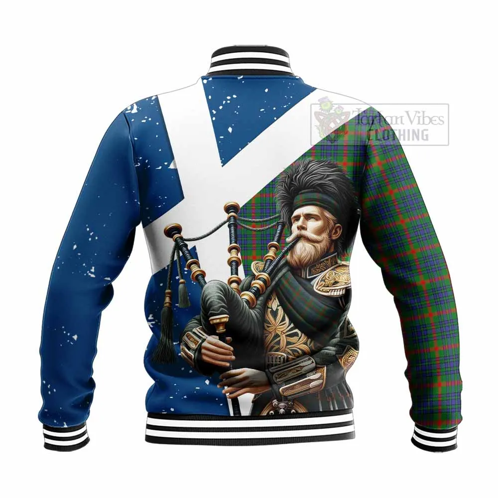 Aiton Tartan Baseball Jacket with Family Crest Scottish Bagpiper Vibes