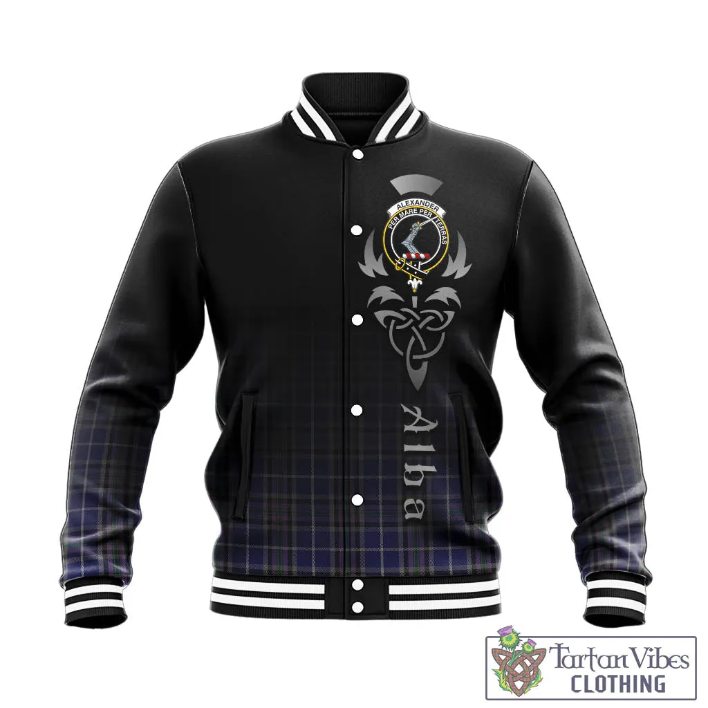 Alexander of Menstry Tartan Baseball Jacket Featuring Alba Gu Brath Family Crest Celtic Inspired