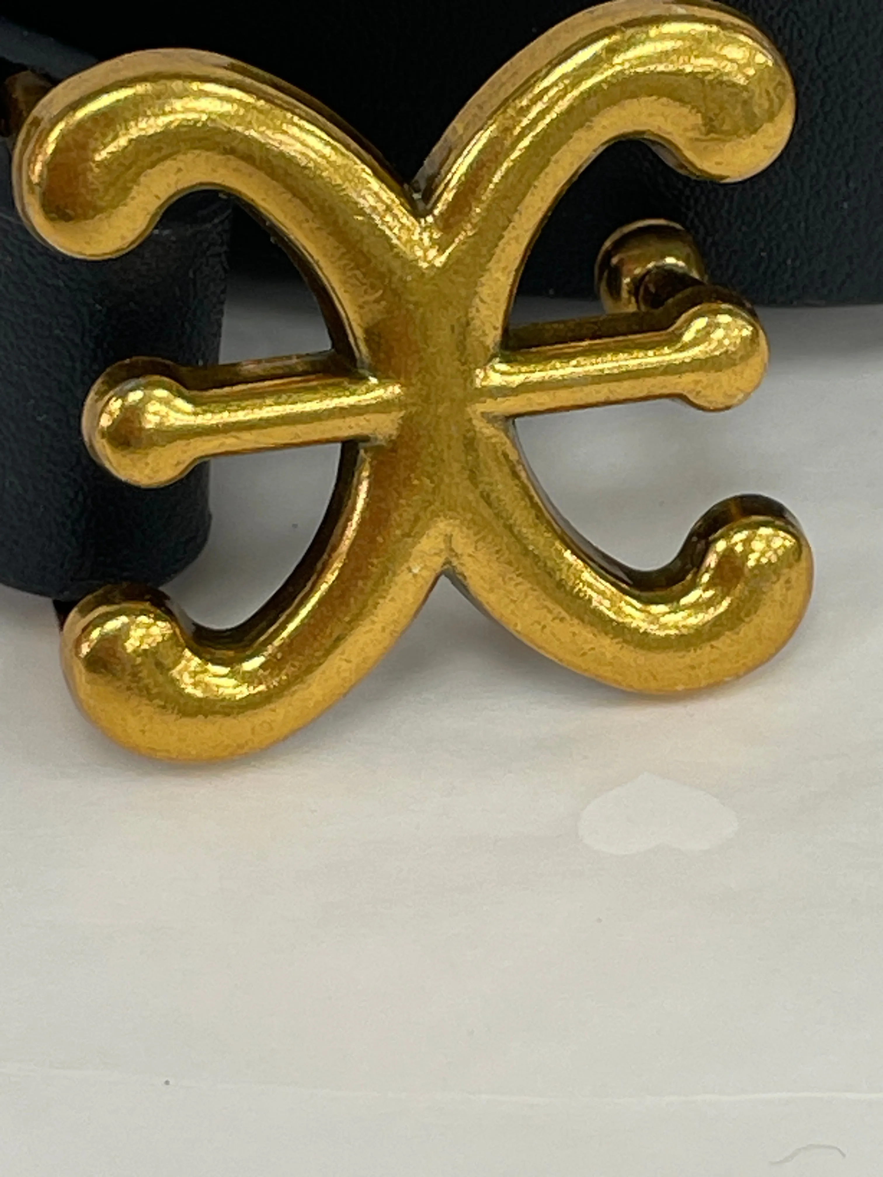 Black Faux leather belt with gold buckle One Size