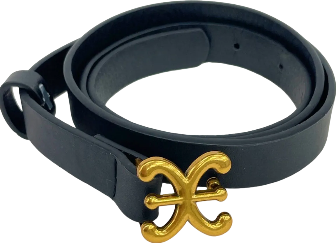 Black Faux leather belt with gold buckle One Size
