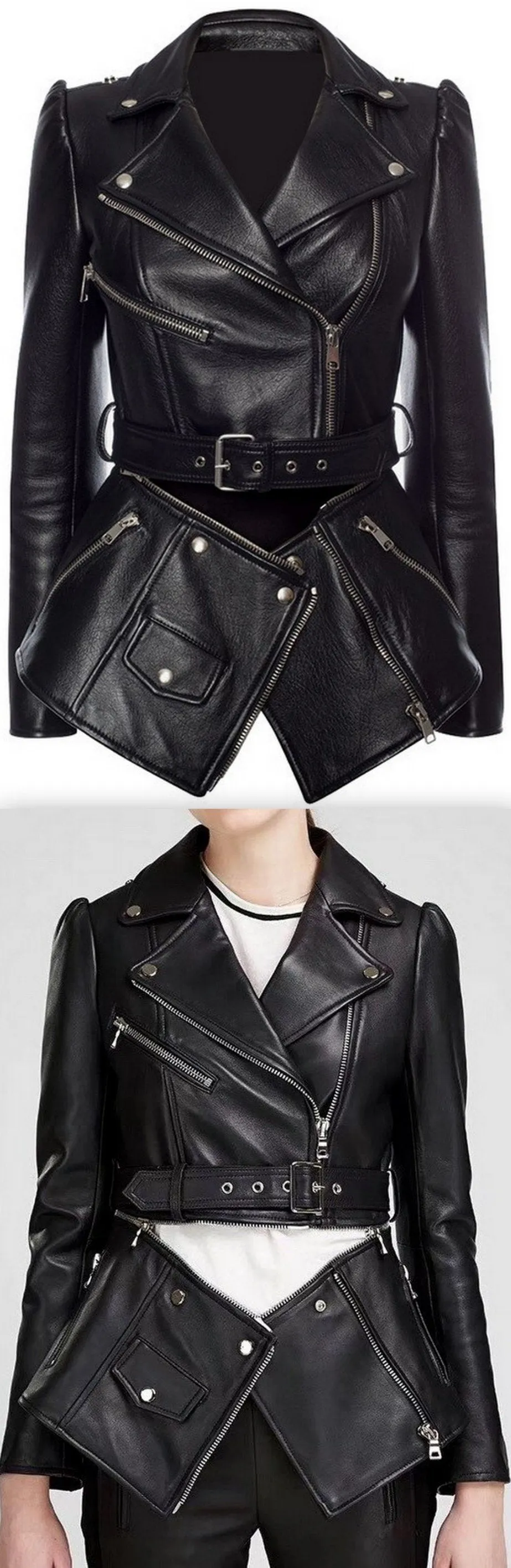 Black Zip Faux-Leather Detachable Jacket