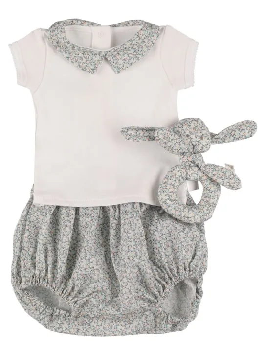 Bonpoint   Cotton t-shirt, diaper cover &amp; rattle 