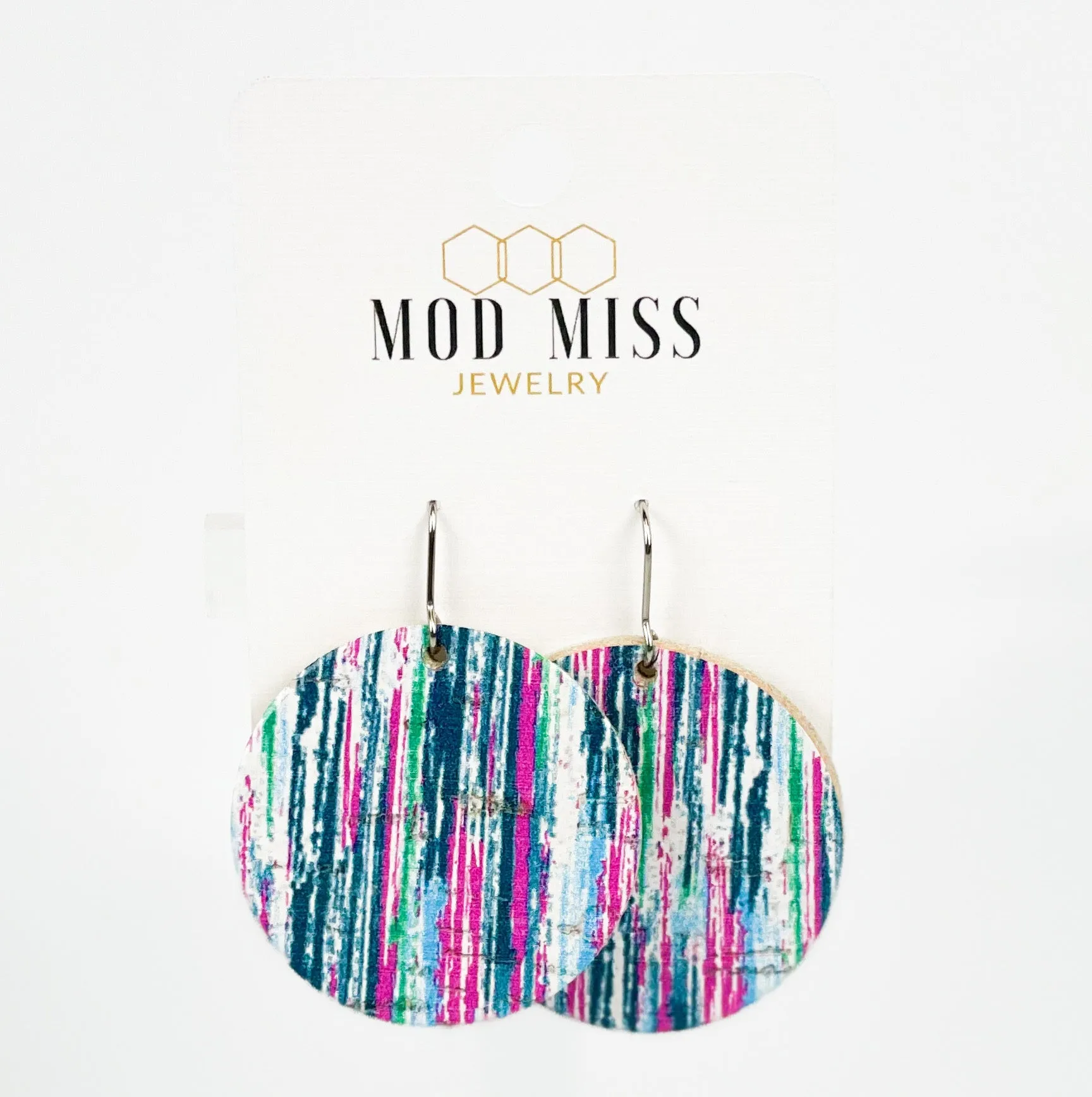 Cork Leather Round Earring Gypsy Blue
