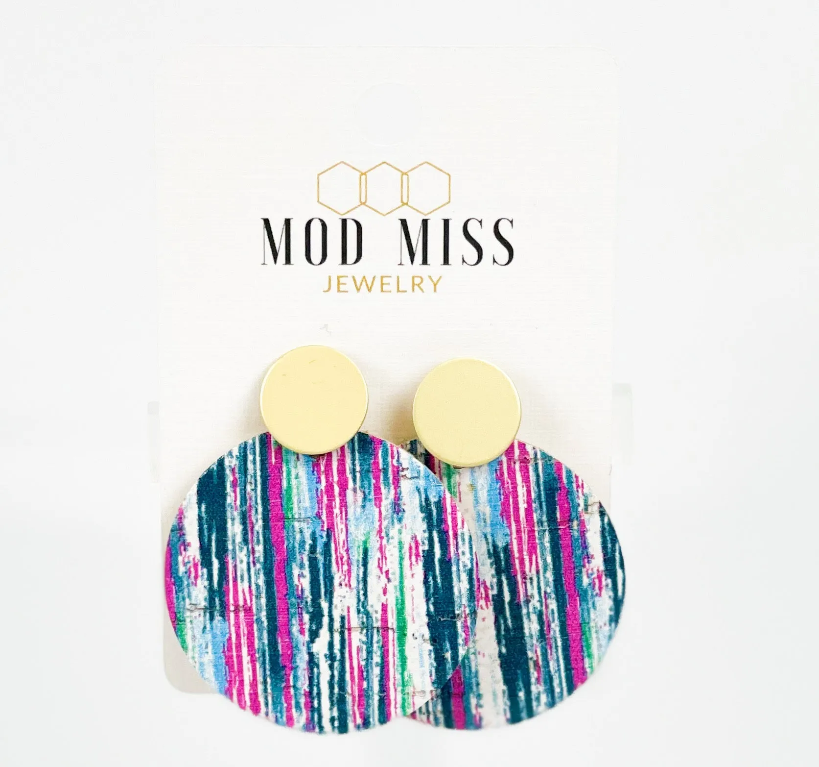 Cork Leather Round Earring Gypsy Blue