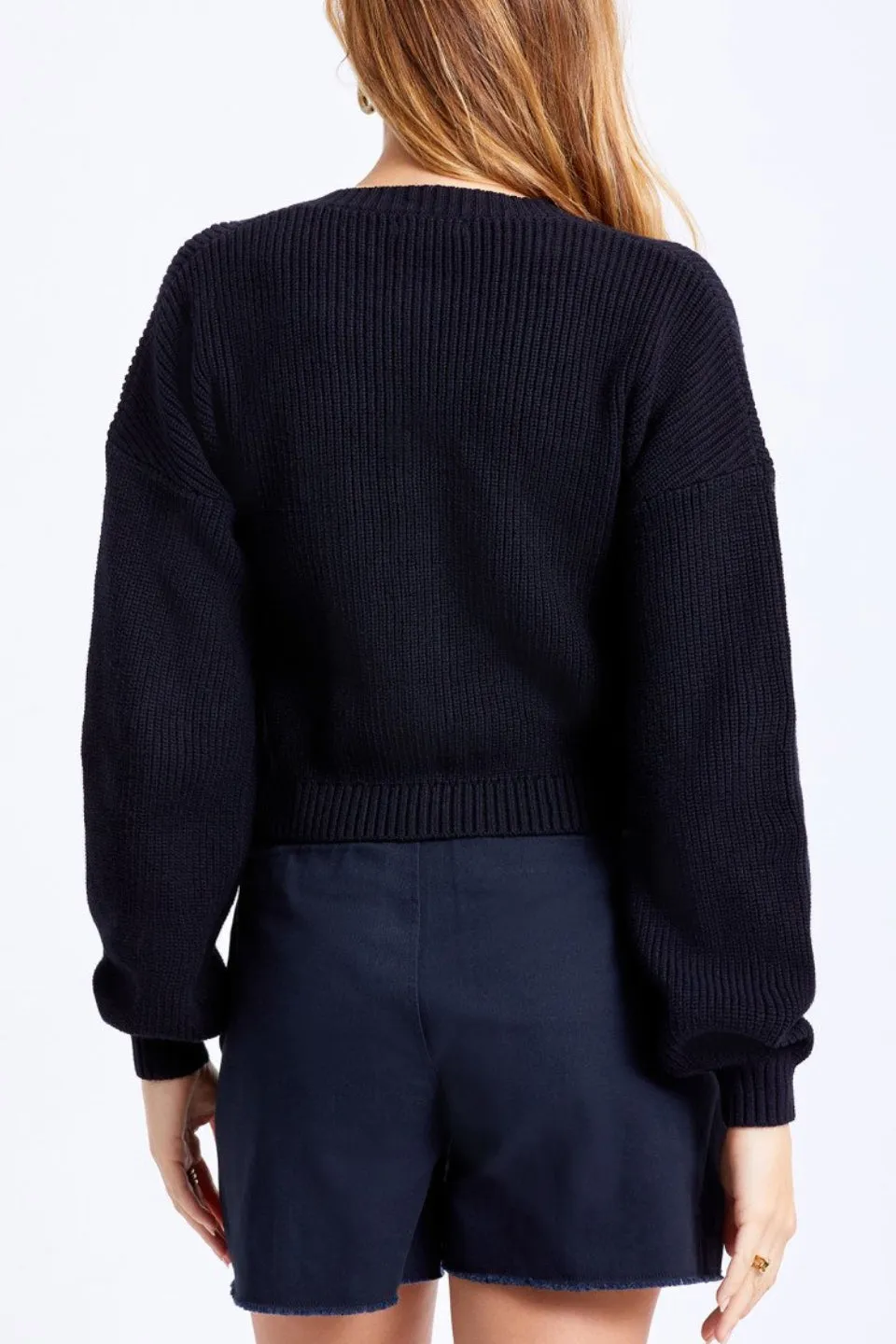 Domino Button Front Black Cardigan