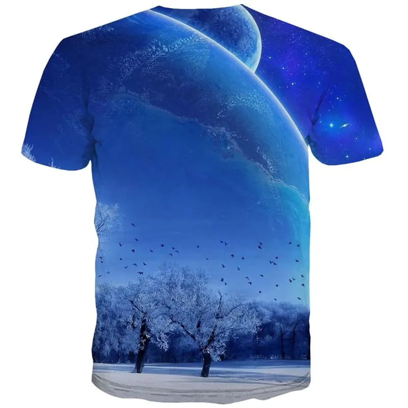 Moon T shirts Men Forest Tshirts Cool Animal Tshirt Printed Galaxy Shirt Print