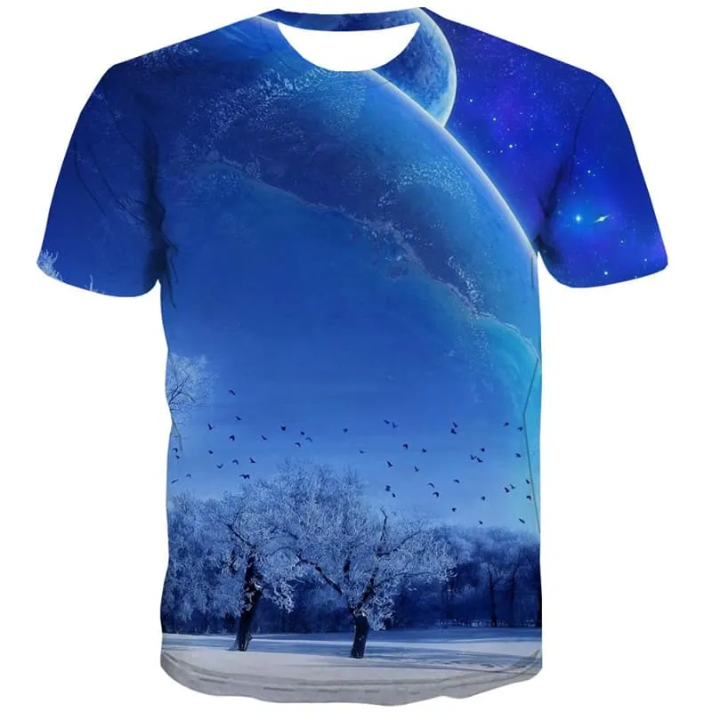 Moon T shirts Men Forest Tshirts Cool Animal Tshirt Printed Galaxy Shirt Print
