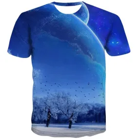 Moon T shirts Men Forest Tshirts Cool Animal Tshirt Printed Galaxy Shirt Print