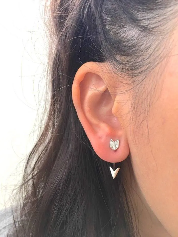 Wholesale Sterling Silver Chevron Back Swoop Earring Jacket Set, Arrow Swoop Earring Jacket, Arrow Earring Jacket, Triangle Earring Jacket, Pave, CZ