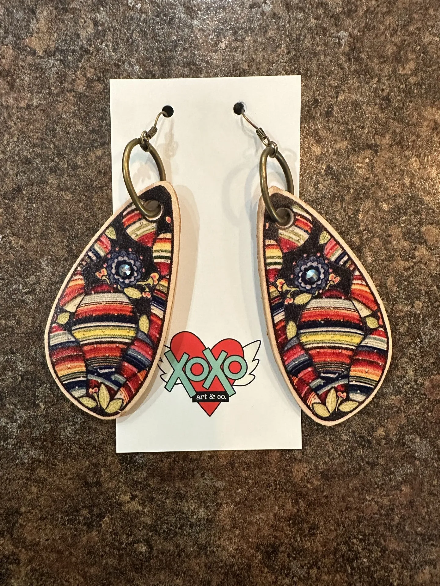 XOXO Art & Co Serape Cactus Leather Teardrop Earrings